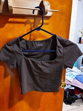 aerie Dark Brown Square Neck Crop Top